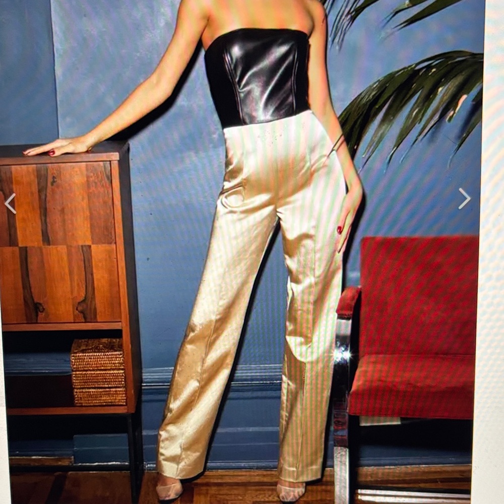 Fleur du Mal Black and Gold Strapless Jumpsuit black & bubbly size 2 NWT